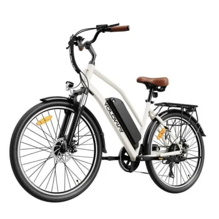 YOLOWAY C10 Vélo Électrique 26" - Moteur 250W - Batterie Amovible 36V 12.5Ah - Autonomie 90km - Shimano 7 vitesses - Blanc